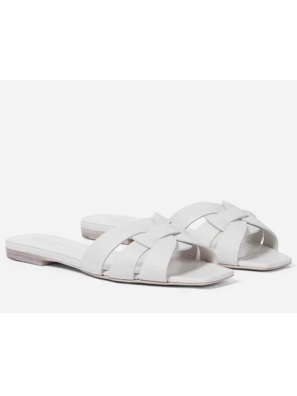 Saint Laurent YSL Tribute Sandal Flat Mules White Slides Smooth Leather 37.5